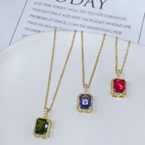 Rainbow Zircon Geometric Square Pendant Necklace For Men And Women