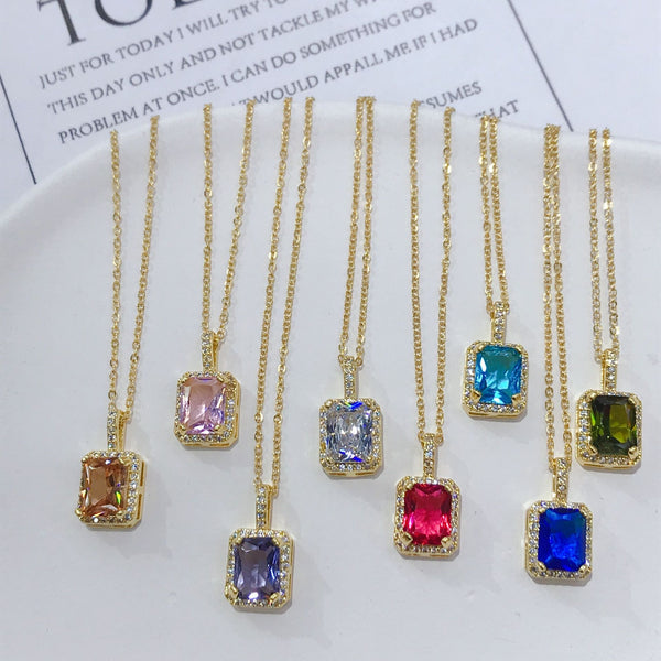 Rainbow Zircon Geometric Square Pendant Necklace For Men And Women