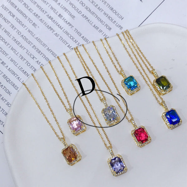 Rainbow Zircon Geometric Square Pendant Necklace For Men And Women