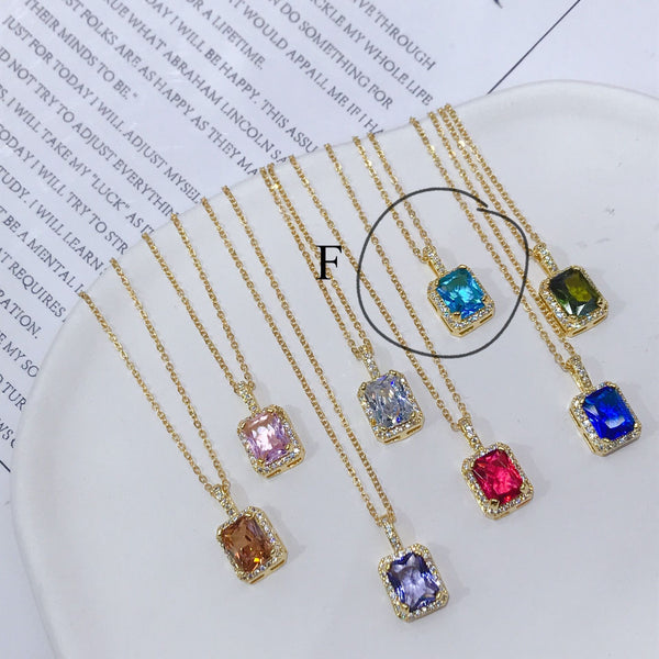 Rainbow Zircon Geometric Square Pendant Necklace For Men And Women