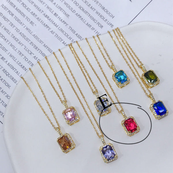 Rainbow Zircon Geometric Square Pendant Necklace For Men And Women