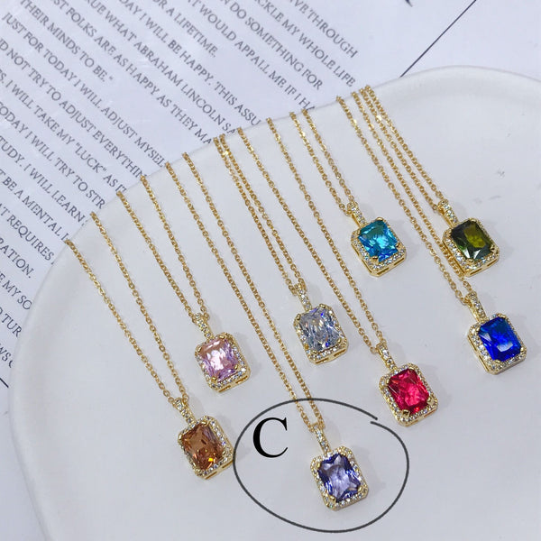 Rainbow Zircon Geometric Square Pendant Necklace For Men And Women