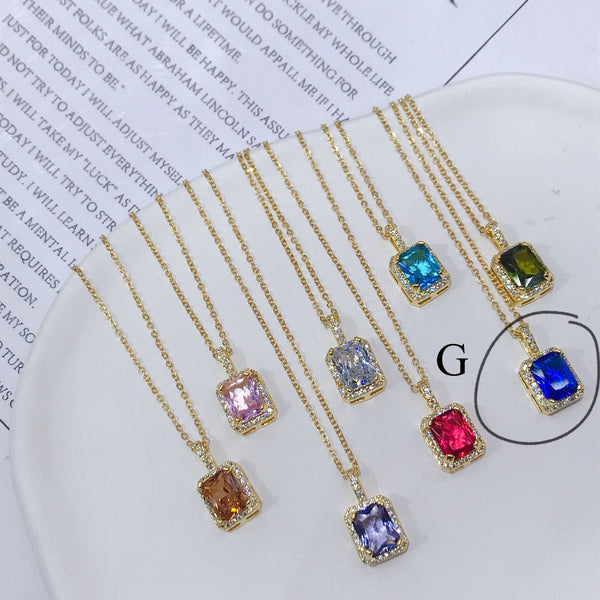 Rainbow Zircon Geometric Square Pendant Necklace For Men And Women