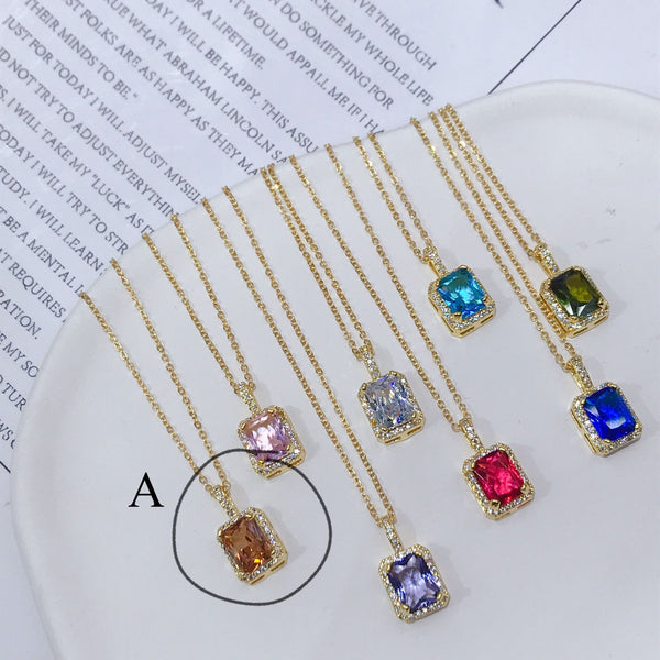 Rainbow Zircon Geometric Square Pendant Necklace For Men And Women