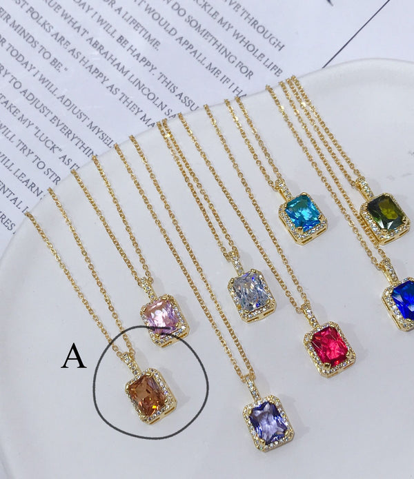 Rainbow Zircon Geometric Square Pendant Necklace For Men And Women