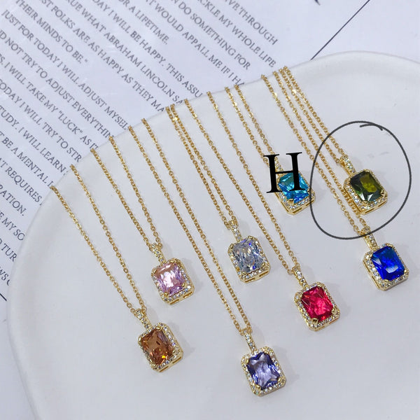 Rainbow Zircon Geometric Square Pendant Necklace For Men And Women