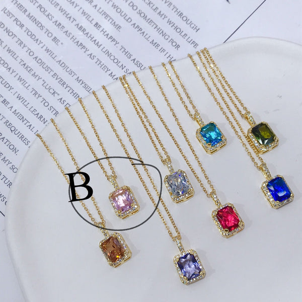 Rainbow Zircon Geometric Square Pendant Necklace For Men And Women